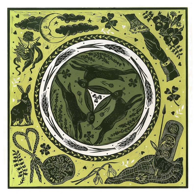 1) Rowland. S ‘Three Hares’ Multi plate lino print 45 x 45 cm