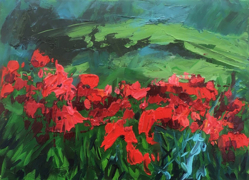 CLARE BLOIS Poppies and a Dark Sky 42x34cm
