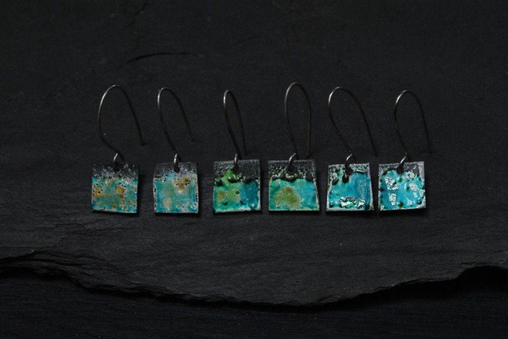 Liz Samways patina enamel earrings