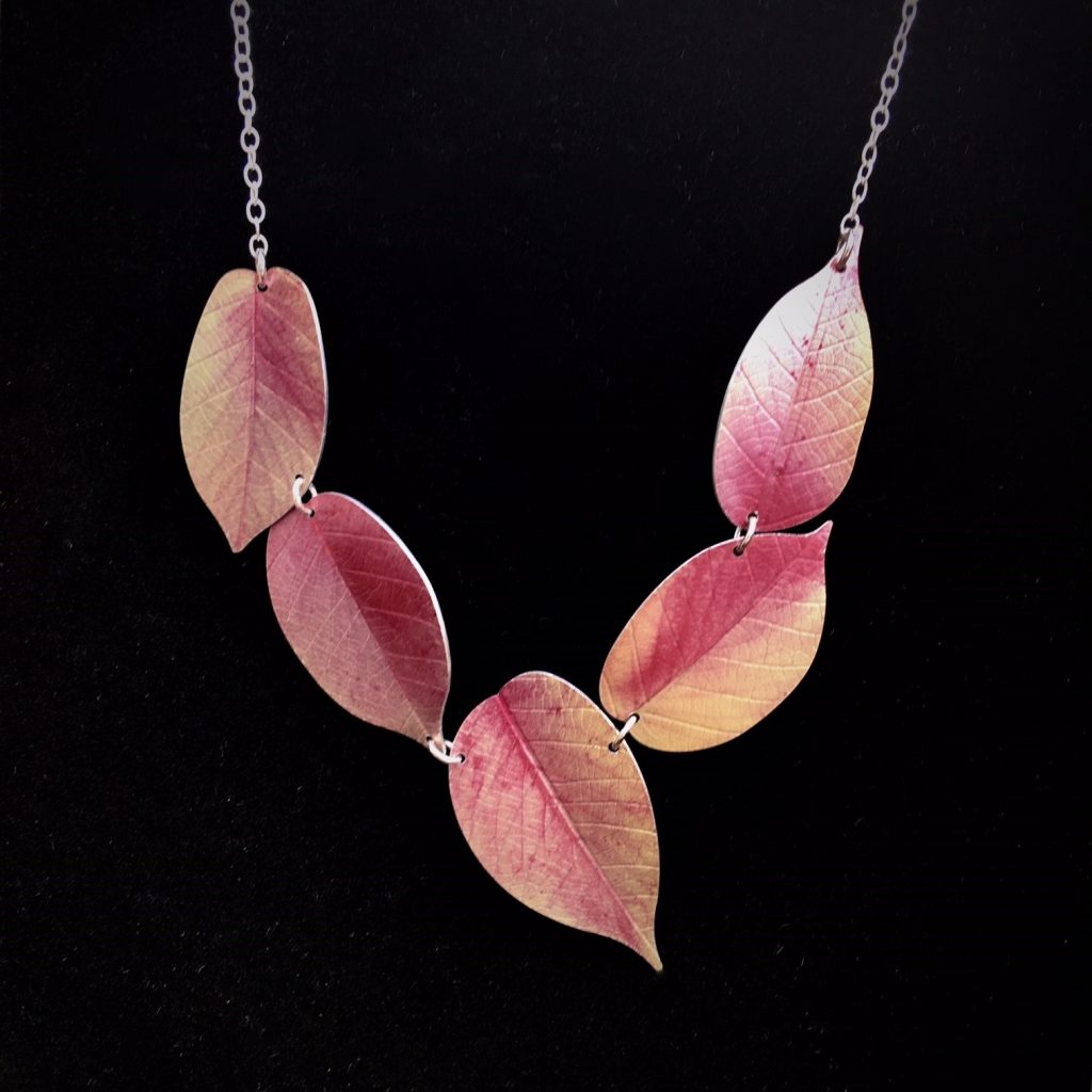 Meet thy maker Photofinish Jewellery Asymmetric Pink Cherry leaf necklace