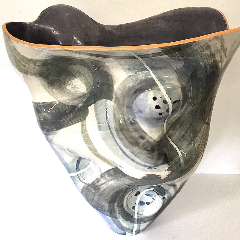 meet-thy-makerLibbyDaniels Large Large thrown and altered vessel with abstract surface and orange rim H.42cm